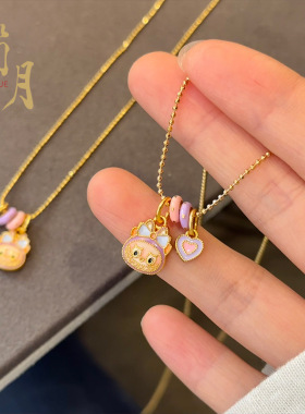 久不掉色沙金珐琅彩拉布布跑环项链diy吊坠夏日草莓针式个性饰品