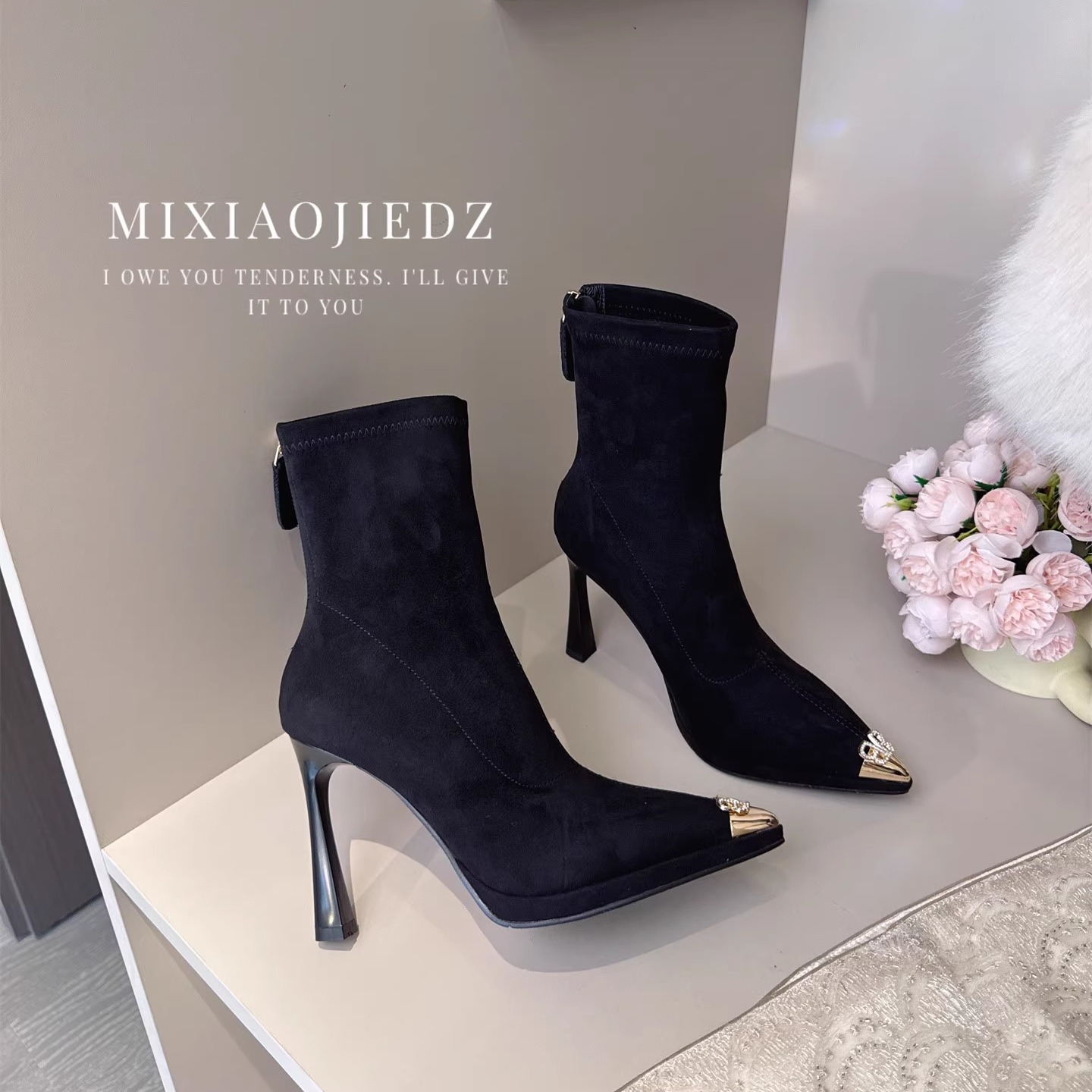 米小姐韩系粗高跟鞋秋冬防水短靴