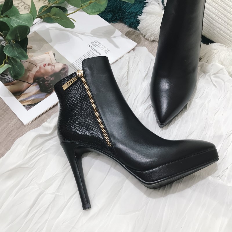 细高跟防水台短靴女头层牛皮