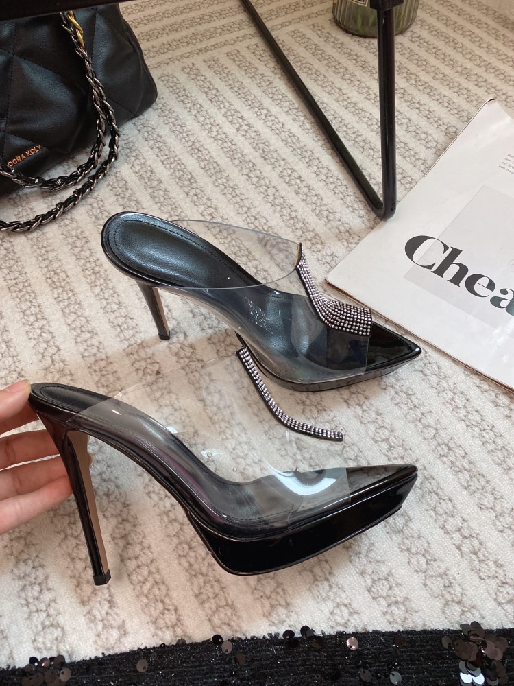 小众新款仙女超细高跟水钻凉拖鞋