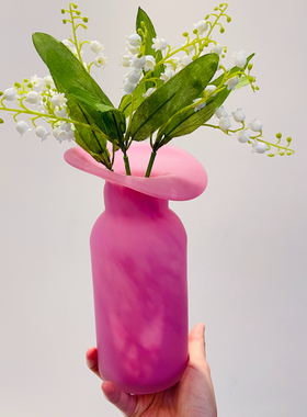 磨砂感玫粉红色玻璃花瓶外贸出口设计师款情绪稳定花瓶治愈系摆件