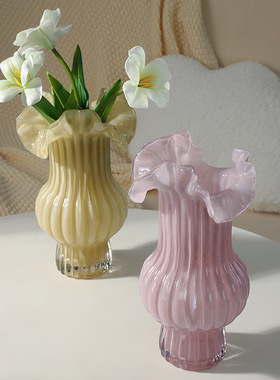 外贸出口手工玻璃芬顿花瓶奶油紫色花边清新百搭小花器