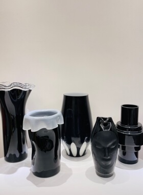 外贸出口手工玻璃黑色花瓶复古ins宫廷软装