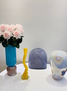 外贸出口手工玻璃花瓶紫黄色细口vase居家