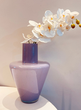 复古紫色玻璃花瓶极简风外贸出口手工花器大肚小口家居装饰北欧