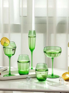 外贸出口手工玻璃绿色系高脚杯ins红酒杯香槟杯鸡尾葡萄酒水杯