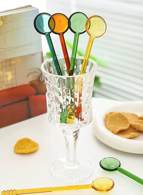新款玻璃彩色勺子手工蜂蜜玻璃勺咖啡牛奶搅拌棒搅拌勺长柄圆勺子
