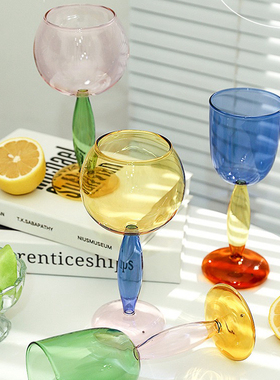 撞色红酒杯套装家用玻璃高脚杯波尔多杯葡萄酒杯新年礼物一支装