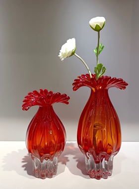 轻奢北欧风琉璃花瓶摆件客厅插花餐桌玄关高级感玻璃红橙色系列
