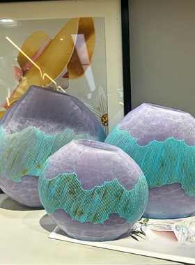外贸出口手工摹刻花瓶刻磨紫色异形花器粉紫系列一级品尤马马同款
