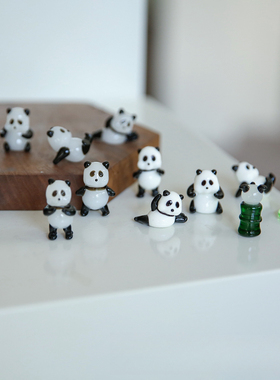 创意卡通手工琉璃小熊猫车载中控装饰摆件新中式大熊猫家居摆件