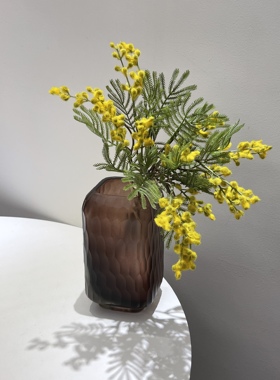 深紫红色手工摹刻花瓶方形家居软装饰品民宿摆件高18.5口6宽10