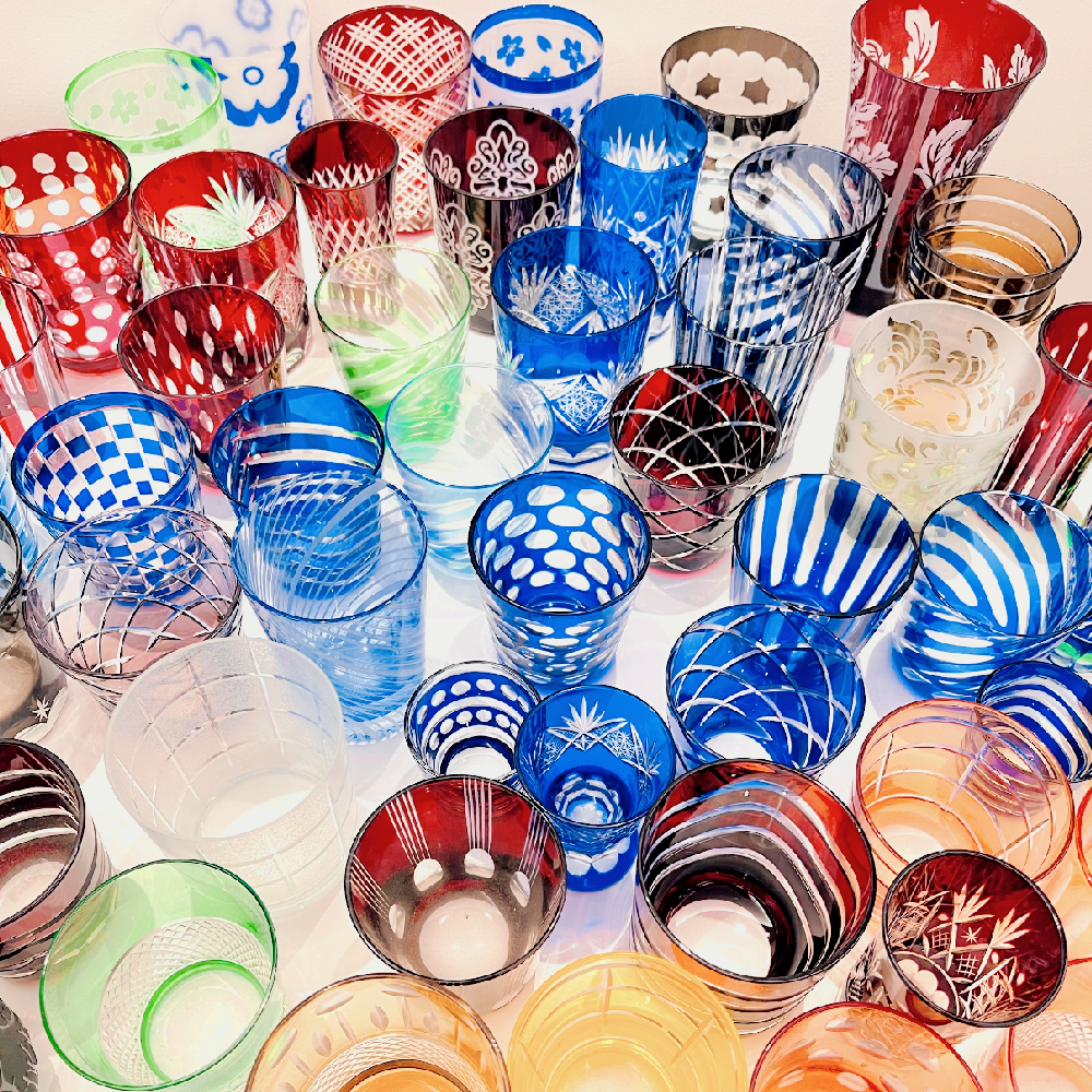 外贸出口手工玻璃日式切子水杯