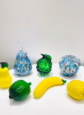 水果摆件外贸出口手工玻璃香蕉苹果梨柠檬葡萄石榴摆件
