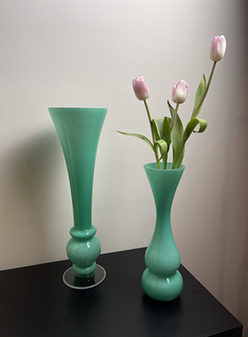 绿色玻璃花瓶婚庆路引高脚透明插花酒店大堂欧式软装摆件瑕疵处理