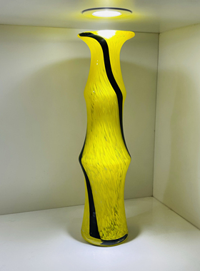 复古风玻璃高花瓶摆件客厅插花装饰品玄关摆设黄色黑条纹老货异形