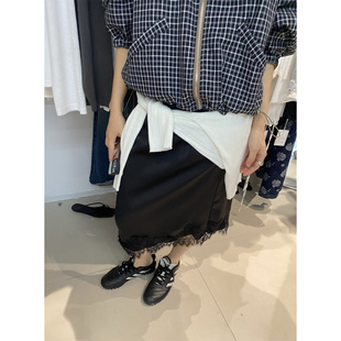 L少女 秋冬艺术氛围~Tessbrii小众蕾丝拼接直筒裙松紧腰半身裙