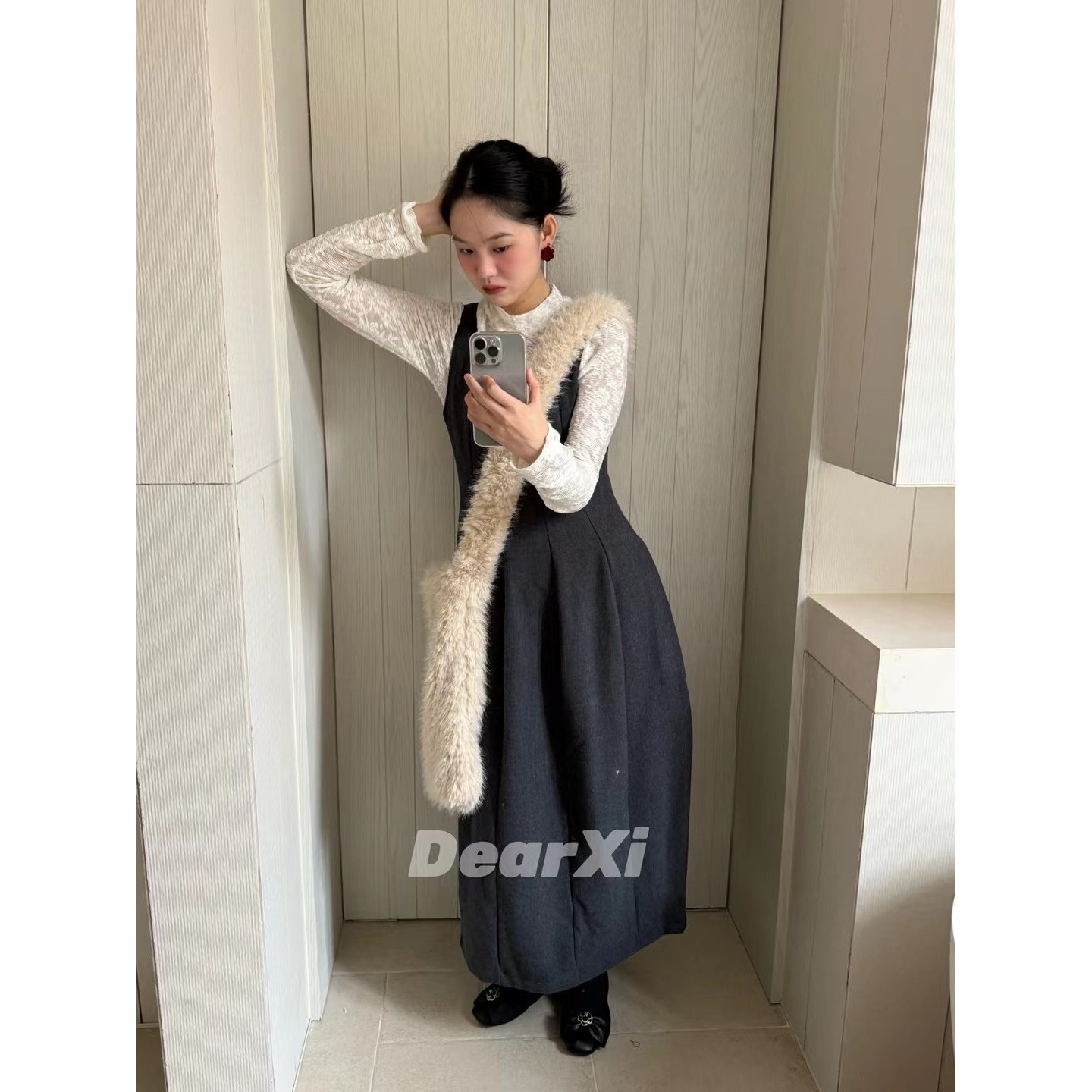 L少女 DEAR.XI 法式加厚毛呢背心裙长款气质休闲感背带连衣裙3969