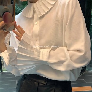 设计感小众洋气减龄内搭白衬衣 女早春新款 L少女 赫本风百褶衬衫