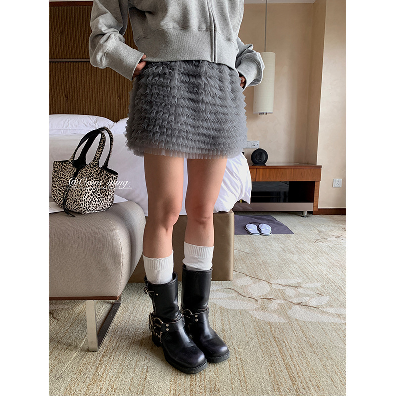 ovinsyang天鹅舞曲！！洋气蛋糕短裙网纱裙层叠减龄a字裙半身裙