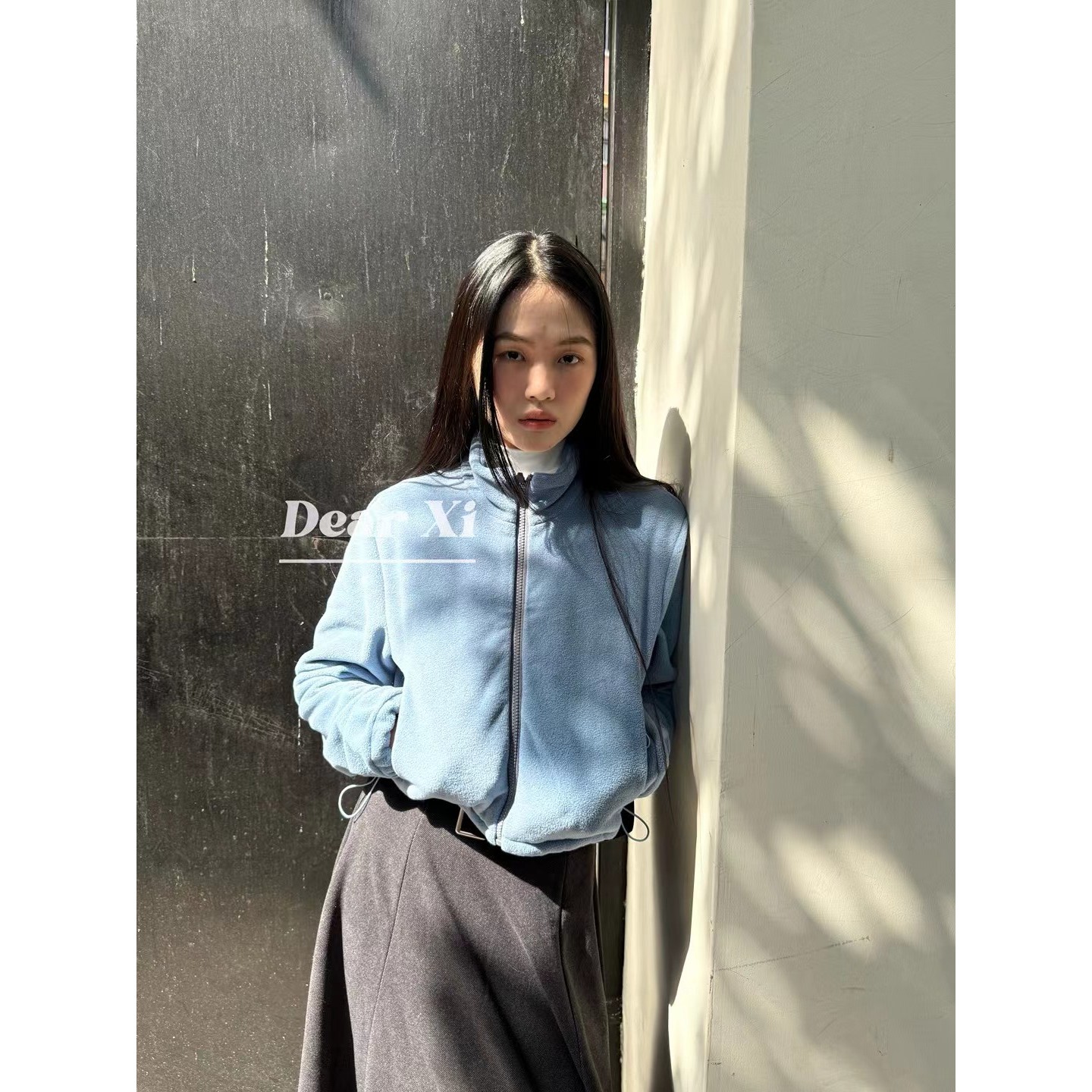 L少女 DEAR.XI 粉蓝~颗粒绒百搭短款冬季保暖气质羊羔毛卫衣外套