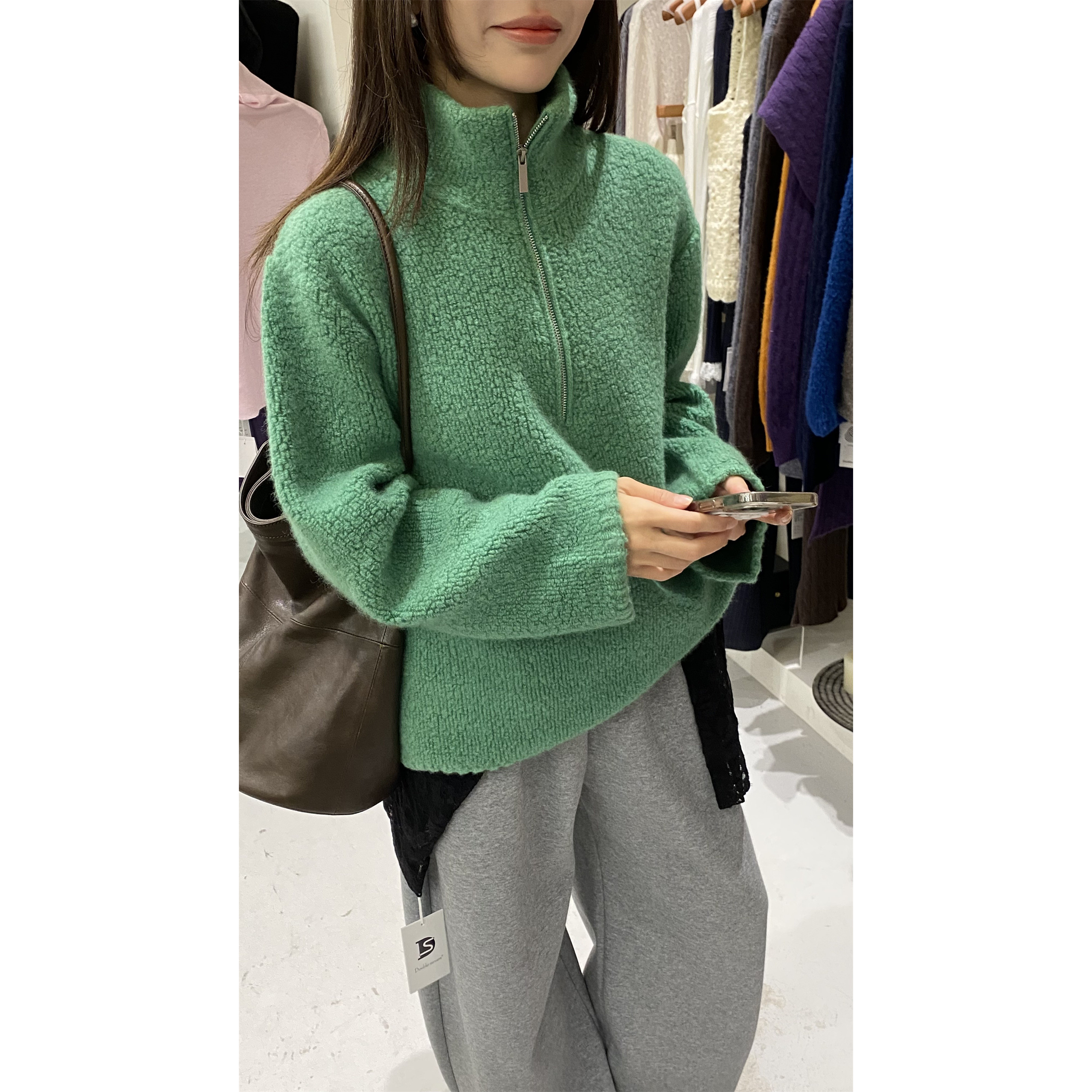 L少女 Doubleseven高智感！半拉链领口毛衣外套慵懒风羊毛针织衫