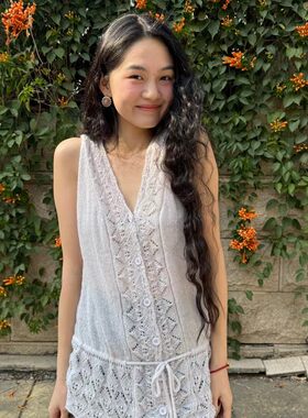 L少女 DEAR.XI 推荐！2026年春季无袖叠穿针织钩花背心 90865#