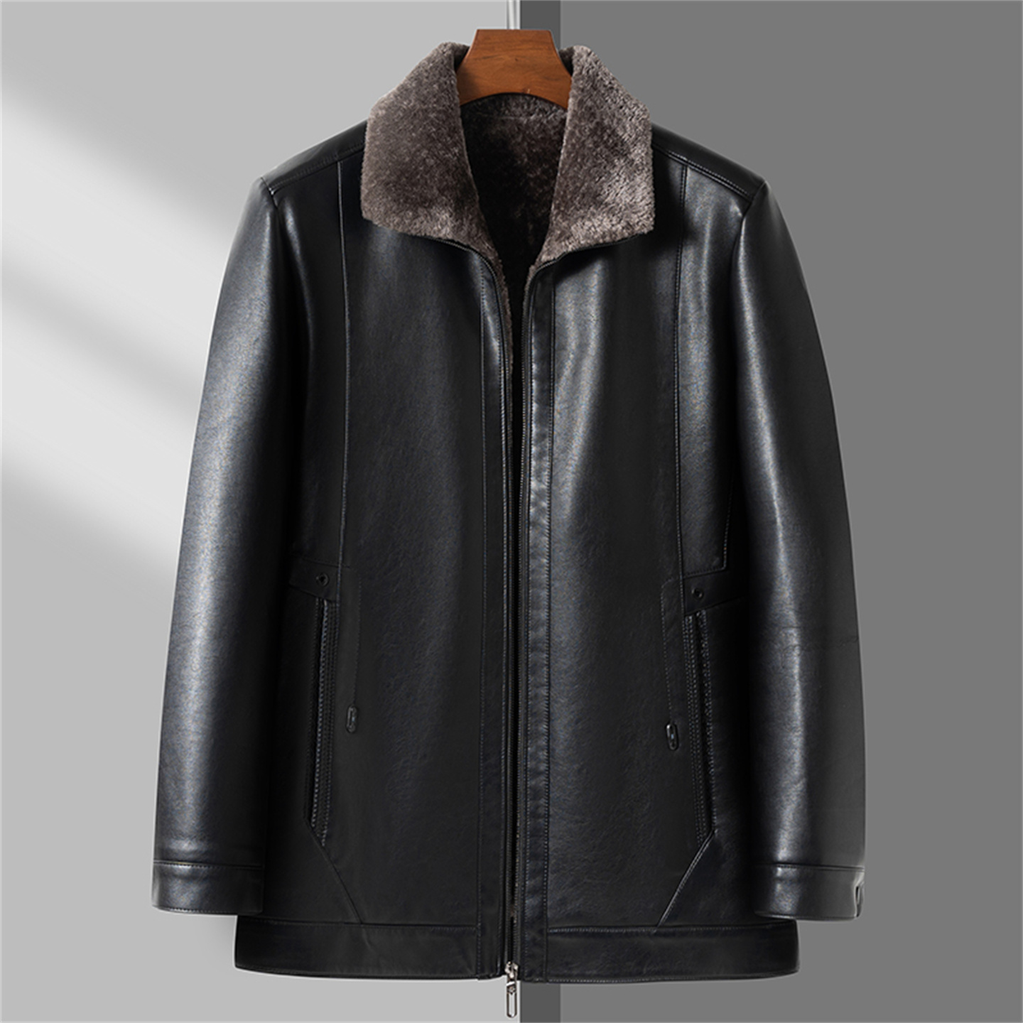 冬季男士皮毛一体翻领皮