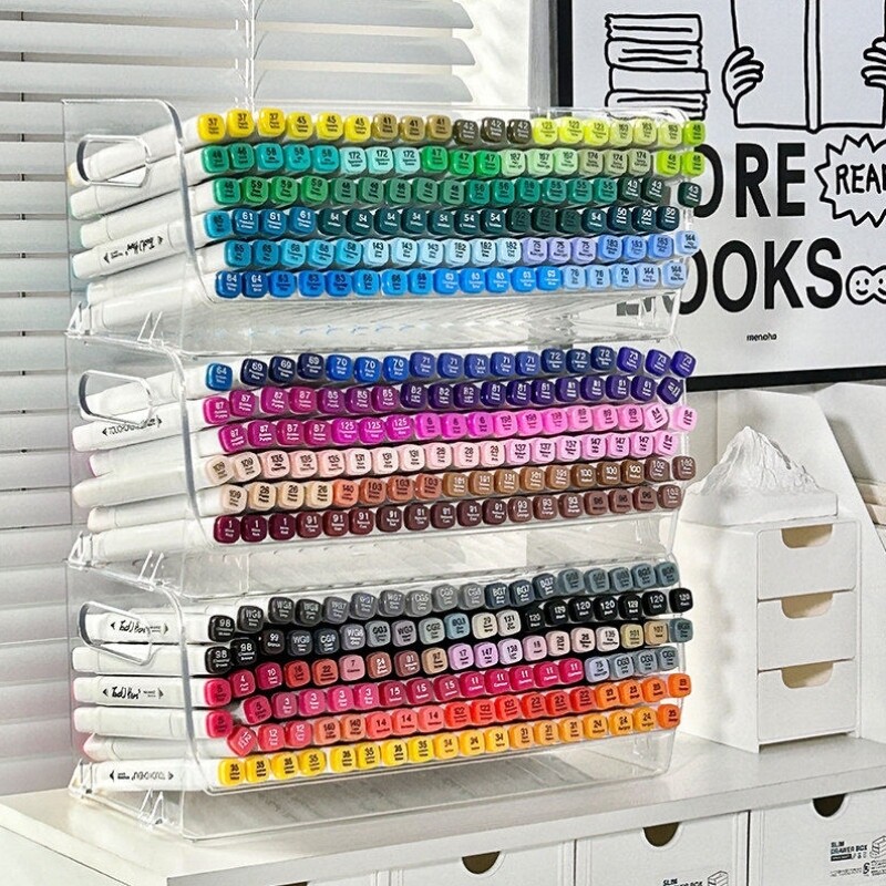 麦克笔收纳盒斜插式大容量画笔架桌面儿童笔筒水彩笔彩色铅笔收纳