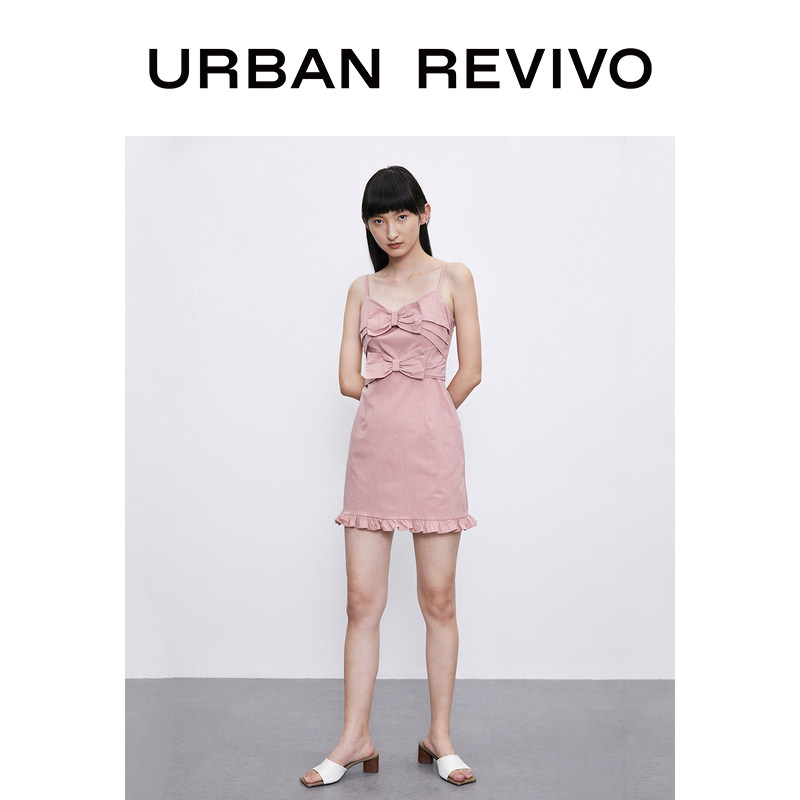 UR2020夏季新品青春女装甜美优雅蝴蝶结吊带连衣裙