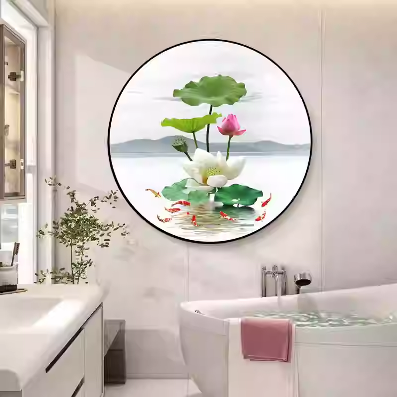 荷花墙贴画卫生间厕所莲花图贴纸鲤鱼净秽装饰画荷花图贴画艺术图片