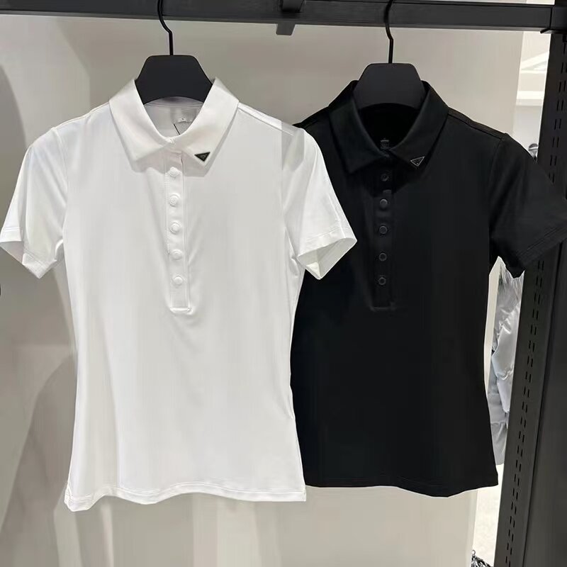 韩国高尔夫女士夏季纯色标志百搭翻领标志短袖T恤修身显瘦上衣潮