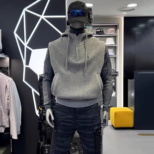 新款高尔夫服装男士秋冬连帽半拉链时尚百搭保暖针织无袖马甲背心