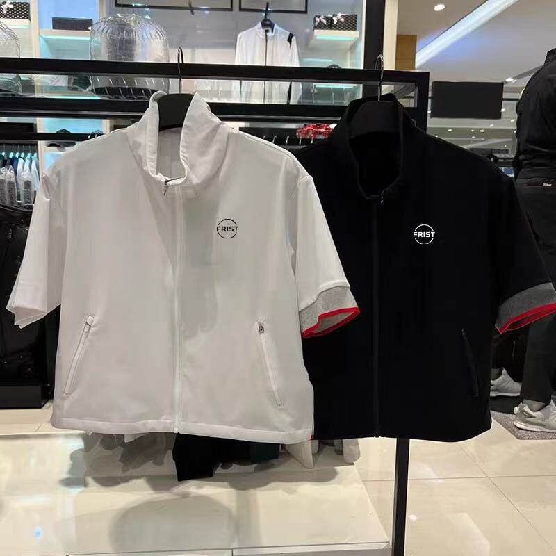 夏款高尔夫女士套装立领标志半拉链短袖上衣高腰显瘦修身短裙