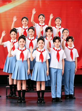 六一儿童合唱团演出服初中小学生蓝色学院风爱国诗歌朗诵比赛礼服