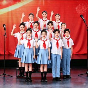 六一儿童合唱团演出服初中小学生蓝色学院风爱国诗歌朗诵比赛礼服
