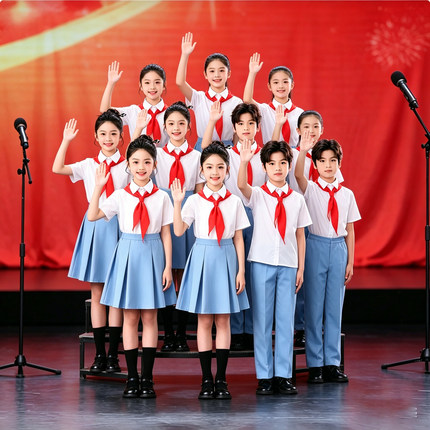 六一儿童合唱团演出服初中小学生蓝色学院风爱国诗歌朗诵比赛礼服