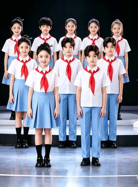 六一儿童合唱团演出服初中小学生蓝色学院风爱国诗歌朗诵比赛礼服