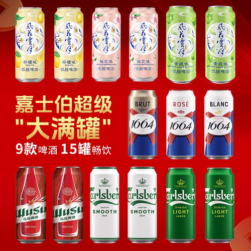 【特惠畅饮组合】嘉士伯啤酒500ML*15罐试饮尝鲜9种口味非原箱