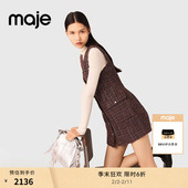 末6折Maje2025秋季 时尚 新款 季 女装 法式 亮片装 饰粗花呢V领连衣裙