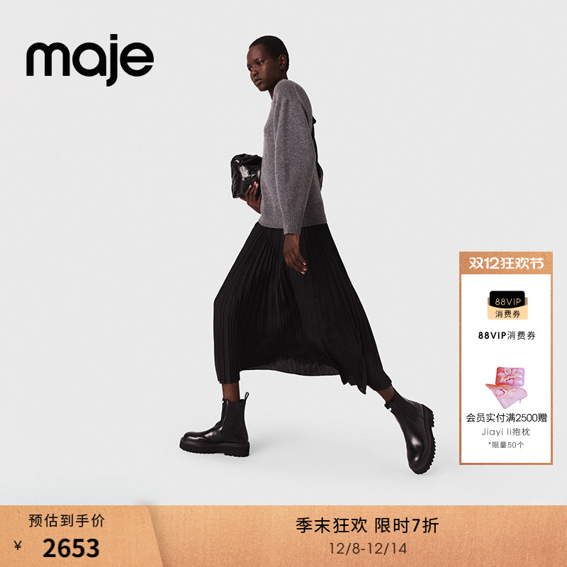 法式灰黑色连衣裙 时尚褶皱长款款式