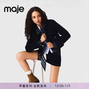 新款 翻领牛仔拼接单排扣长袖 女装 时尚 夹克外套 法式 Maje2026春季