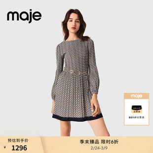 季末6折Maje商场同款2025秋冬款女装法式复古印花收腰短款连衣裙