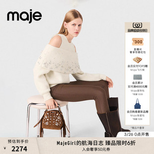 末6折Maje2025秋冬款 饰圆领露肩假两件针织衫 女装 仿钻装 法式 季