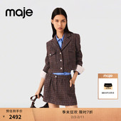 季 复古棕色粗花呢格纹单排扣外套 法式 末7折Maje2025秋冬新款 女装