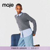 新款 针织衫 女装 时尚 Maje2026春季 拼接仿钻饰长袖 法式 可拆卸领衬衫