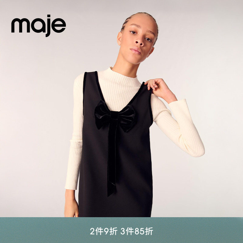 MajeV领无袖蝴蝶结短款连衣裙图片