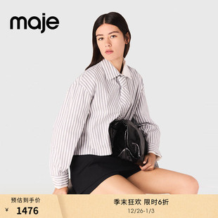 条纹撞色翻领可拆卸领带衬衫 季 法式 女装 末6折Maje2025秋冬新款