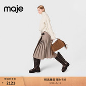 复古棕色搭扣格纹百褶长款 季 法式 女装 半身裙 末7折Maje2025秋冬款