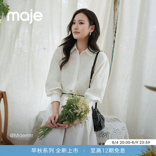 七夕臻选IMaje2026早秋新款女装飘带蝴蝶结领满饰仿烫钻宽松衬衫